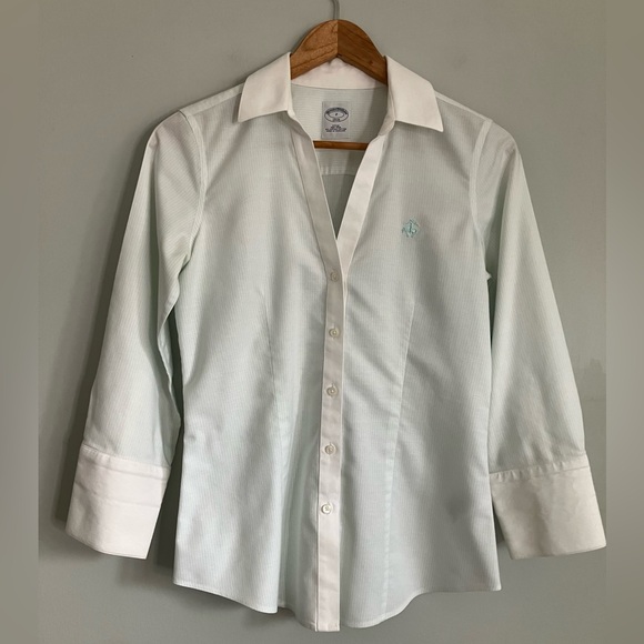 Brooks Brothers Tops - BROOKS BROTHERS Mint Green and White Striped Cotton Button Down Size 2